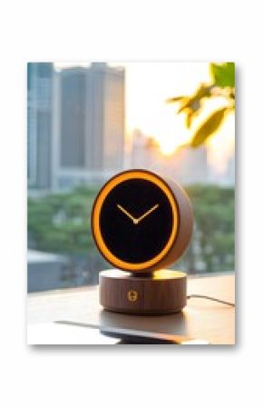 Modern LED Clock with Warm Orange Light on Desk