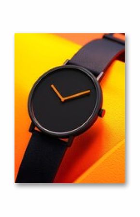 Black Minimalist Watch with Orange Accents on Yellow Background