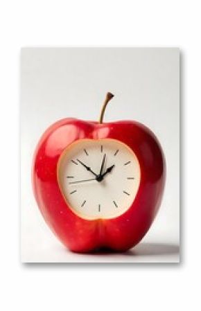 Generative AI image: Conceptual fusion of a vibrant red apple meticulously housing an analog clock