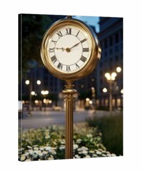 The golden clock stands proudly in the heart of an ancient city, illuminated by a starry night sky, reflecting a blend of fantasy and cinematic ambiance in exquisite detail