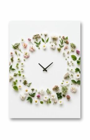 Clock bordered by an arrangement of herbs and small flowers, embodying a fresh, botanical aesthetic. This design captures simplicity, natural beauty, and a connection to herbal elements.
