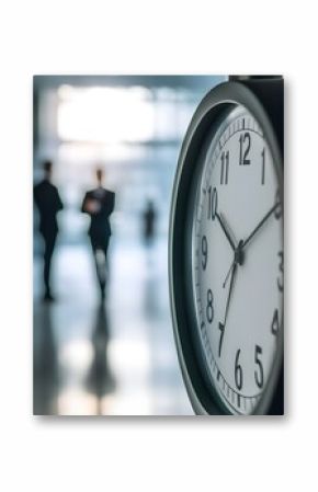 time clock in the foreground with businessman