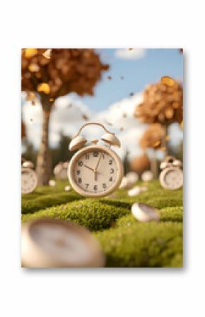 Vintage Alarm Clock in Autumnal Field
