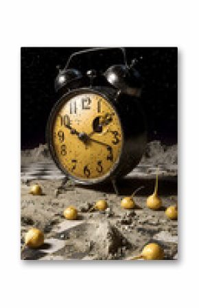 Surreal Night Scene with Alarm Clock and Moon