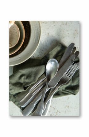 Cutlery table linen and dinnerware