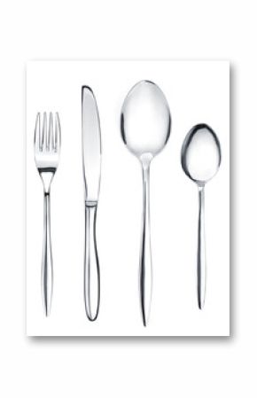 Silverware or flatware set of fork, spoons and knife