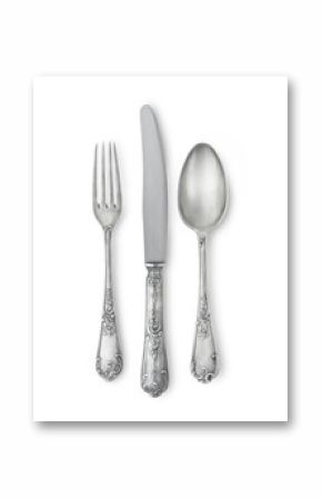 Silverware set againt white background. Clipping path