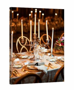Elegany high end diner setup with golden cutlery