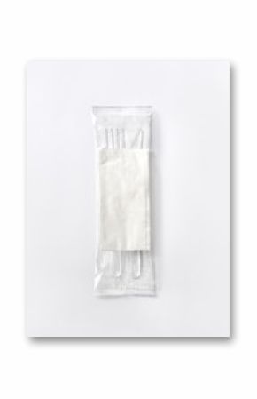 plastic cutlery set with fork knife and napkin