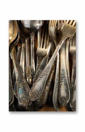 Vintage silver cutlery spoons and forks.