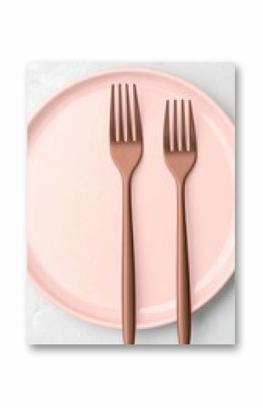 Rose Gold Forks on Pink Plate Minimalist Table Setting