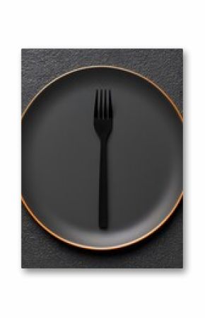 Dark Grey Ceramic Plate with Black Fork on Textured Background