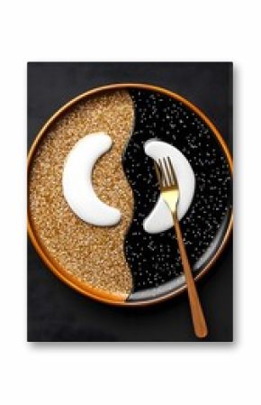 Elegant Gold And Black Glitter Ceramic Plate With Cutlery