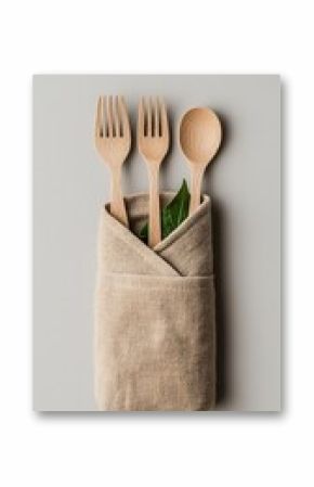 Wooden Eco-Friendly Cutlery Set in a Cloth Wrap