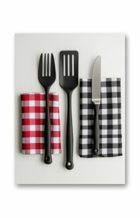 Fork knife and spoon neatly placed on a red napkin for a dining table setting