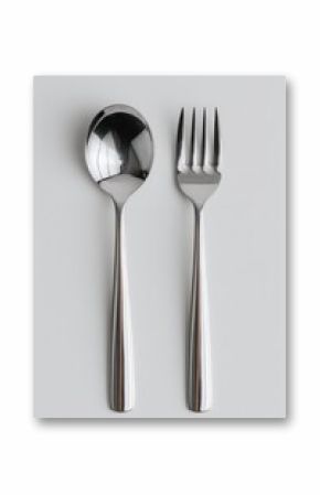 Silver Spoon and Fork Set on White Background