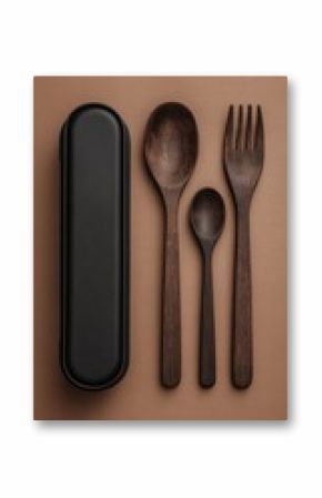 Dark wood cutlery set in black case