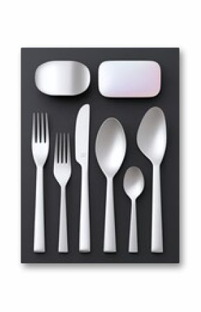 Silver Cutlery Set on Matte Black Background