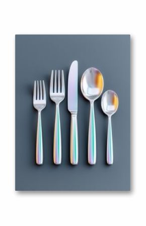 Iridescent Silver Cutlery Set on Black Background
