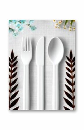 White Wheat Straw Cutlery Flatlay on Muslin with Flowers