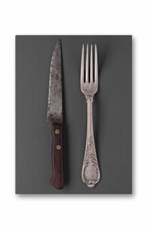 Vintage silverware on gray background