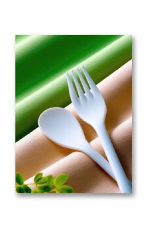 White Eco-Friendly Utensil Set on Linen Cloth