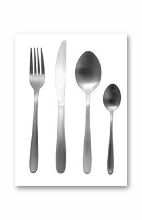 Cutlery set with fork, knife, and spoons on transparent background