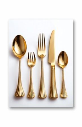 Elegant golden cutlery arranged artistically, perfect for upscale dining and culinary presentations.