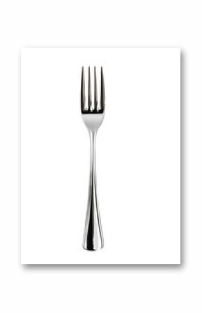 A silver fork, tines pointed upward,  long handle