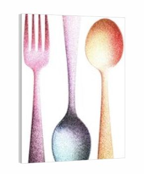 Colorful cutlery, digitally rendered