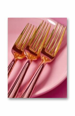 Gold-tipped pink forks on a pink plate