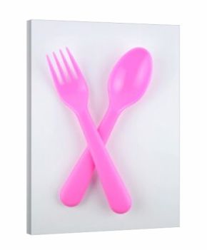 Pink plastic fork and spoon