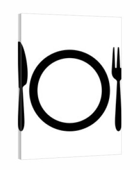 Simple black silhouette of plate, knife, and fork (1)