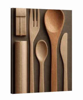 Eco-friendly wooden cutlery set on dark background