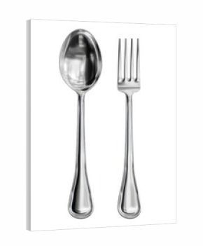 Elegant Silver Spoon and Fork Cutlery Set Standing Vertically on a White Background