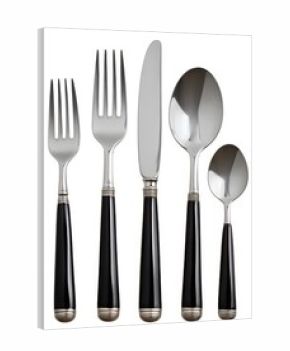 Elegant Black and Silver Flatware Set on White Background