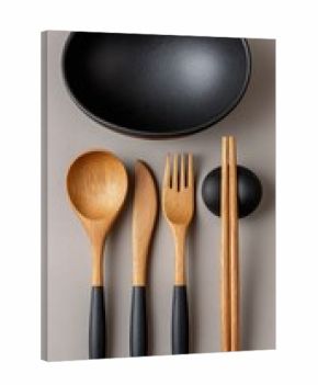 Wooden Utensils and Black Bowl