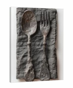 Vintage silverware on gray linen napkin