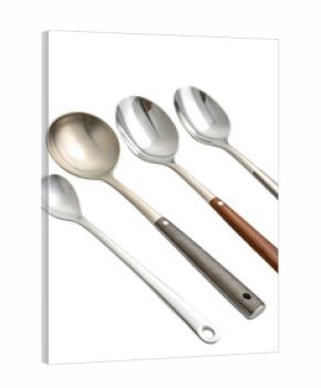 Set of four spoons stainless steel kitchen utensils modern design isolated on white background