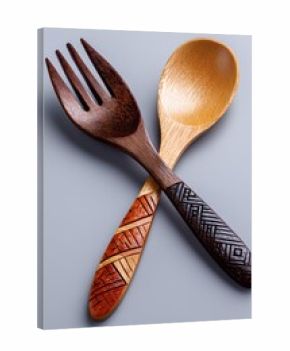 Hand-carved wooden cutlery set with organic textures and elegant craftsmanship, suitable for serving, photography, or rustic kitchens.