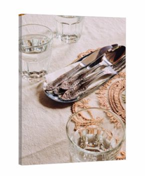 Family meal table set with cutlery