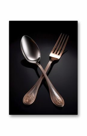 Fork and spoon, isolated on a dark black