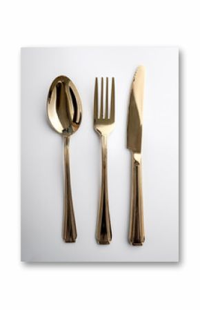 Fork, knife and spoon on white