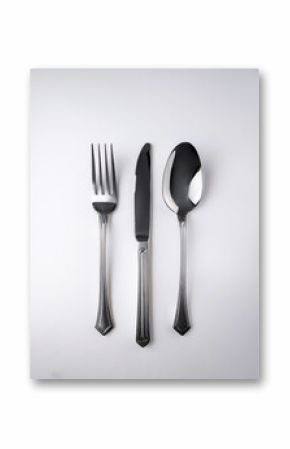 Fork, knife and spoon on white