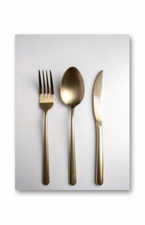 Fork, knife and spoon on white