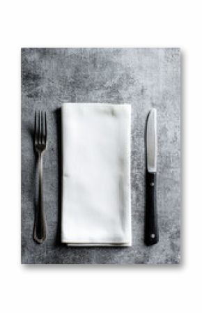 A restaurant menu mockup placed on a textured napkin background, with elegant cutlery beside it. The scene evokes a refined dining experience