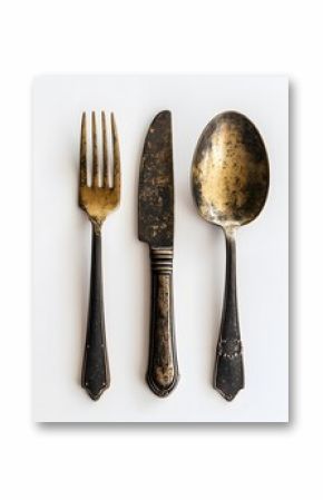 Antique Gold And Black Flatware Set