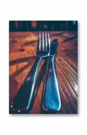 Rustic table setting fork and knife await