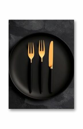 Black Plate Gold Cutlery