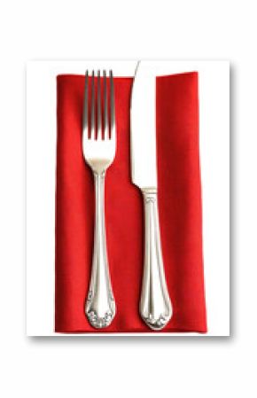 Fork and knife on red napkin